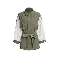 sukori manteaux pour femme trench coat lace belt hollow out pockets loose spliced long sleeve jackets female autumn (color : green, size : l)