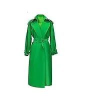 sukori manteaux pour femme trench coat loose lapel long sleeve lace up waist green temperament windbreaker (color : green, size : m)