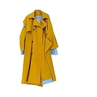 sukori manteaux pour femme trench coat laple double breasted long sleeve contrast color spliced windbreaker (color : yellow, size : m)