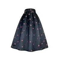 vsadsau jupe plissée taille haute pour femme - motif floral - style gothique - longueur cheville, 01, xxxxl