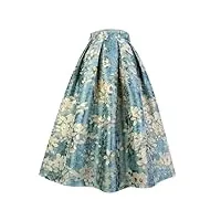 vsadsau jupe plissée taille haute pour femme - broderie harajuk - jupe longue ajustée - jupe mi-mollet, 01, xxxl