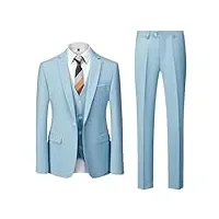 costume d'affaires décontracté 3 pièces pour homme - veste formelle et pantalon - gilet - smoking pour homme, lot de 3 pièces bleu ciel, s