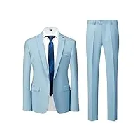 costume d'affaires décontracté 3 pièces pour homme - veste formelle et pantalon - gilet - smoking pour homme, lot de 2 pièces bleu ciel, l