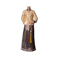 yaagolo robe chinoise robe de mariée chinoise jaune pour hommes, robe xiuhe, magnifique hauts brodés, jupe, costume qipao (color : yellow, size : xl)