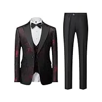 (veste pantalon) hommes casual business smoking mariage fleur robes blazers/men slim fit imprimé costume 2 pcs setl, rouge, xxl