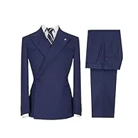 costume 2 pièces pour homme avec revers à un bouton, coupe ajustée, bleu marine, xxl
