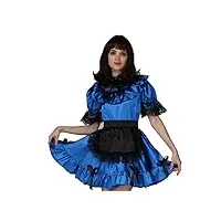 wangchaoya robe de fétichiste personnalisée pour adulte - col moyen - en dentelle - verrouillable - manches courtes - nœud papillon, bleu, xxl
