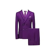 ensemble de 2 pièces pour homme d'affaires à double boutonnage, couleur unie, manteau de mariage, pantalon de costume violet, xl