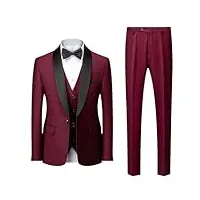 costume de mariage 2 pièces pour homme blazers col châle veste pantalon luxe, lot de 3 pièces rouge vin, xxxl