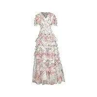 alloaone robe d'été pour femme avec col en v et manches courtes en maille à imprimé floral et volants, blanc, l