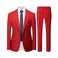costume 3 pièces pour homme slim british mariage couleur unie veste gilet pantalon gilet, lot de 2 pièces rouge, xxl