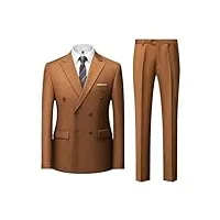 costume deux pièces à double boutonnage de couleur unie pour homme - veste et pantalon - ensemble de mariage et d'affaires, kaki, xxxl