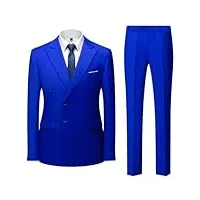 costume deux pièces à double boutonnage de couleur unie pour homme - veste et pantalon - ensemble de mariage et d'affaires, bleu marine, xxl
