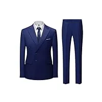 costume deux pièces à double boutonnage de couleur unie pour homme - veste et pantalon - ensemble de mariage et d'affaires, bleu marine, l