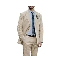botong costume d'été léger en lin pour homme - smoking pour la plage, un mariage, un bal de fin d'année, un blazer et un pantalon, beige, 27