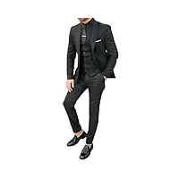 costume 3 pièces pour homme, coupe ajustée, noir, noir - coton, 4x-large