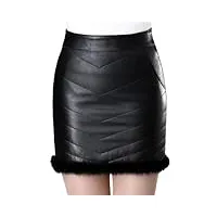 jupe courte en cuir véritable pour femme - taille haute - slim - jupe crayon - style vintage - moulante - style décontracté, noir , 44