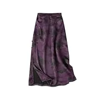 dndrdhfb jupe vintage en soie imprimée avec boutons à taille élastique pour femme, violet, taille unique