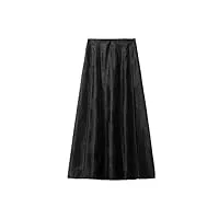 jupe florale vintage en soie pour femme taille haute Élastique style chinois a-line jupe de bureau, noir , 44