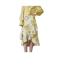 dndrdhfb jupe en soie à volants pour femme - imprimé floral - jupe trapèze décontractée pour le bureau, jaune, 36