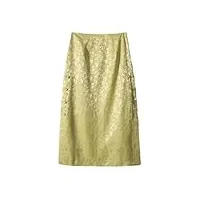 dndrdhfb jupe vintage en soie avec boutons floraux et fermeture éclair pour femme, jaune, 36