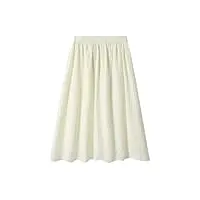 jupe plissée en soie unie avec fermeture éclair pour femme, beige, 48