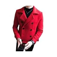 ytr6tw manteau court en laine pour hommes à double boutonnage de couleur unie mince manteau coupe-vent chaud d'hiver décontracté, rouge, xl