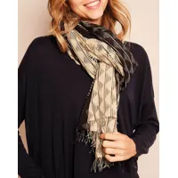 epice - foulard 100% coton géométrique écru/noir 90x200 cm