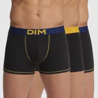dim - 3 boxers mix and colors noir/bleu marin/ noir jaune safran/noir bleu marin