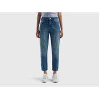 benetton, jeans cropped taille haute, taille 27, bleu, femme