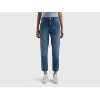 benetton, jeans cropped taille haute, taille 28, bleu, femme