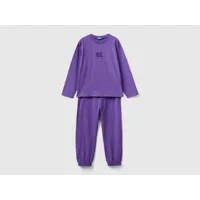 benetton, pyjama long en jersey chaud, taille xxs, violet, enfants