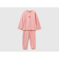 benetton, pyjama long en jersey chaud, taille 18-24, rose, enfants