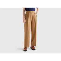 benetton, pantalon fluide avec double plis, taille 48, camel, femme