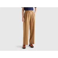 benetton, pantalon fluide avec double plis, taille 46, camel, femme