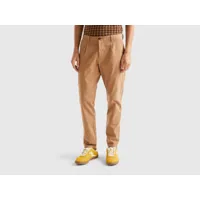 benetton, pantalon chino en coton stretch, taille 54, camel, homme