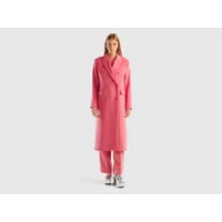 benetton, manteau à double boutonnage en laine mélangée, taille 46, rose, femme