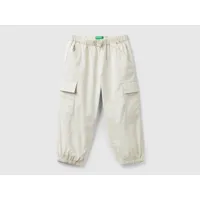 benetton, pantalon cargo en coton stretch, taille 5-6, crème, enfants