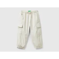 benetton, pantalon cargo en coton stretch, taille 2-3, crème, enfants