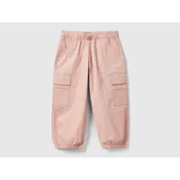 benetton, pantalon cargo en coton stretch, taille 5-6, rose, enfants