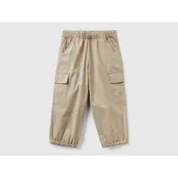 benetton, pantalon cargo en coton stretch, taille 5-6, beige, enfants