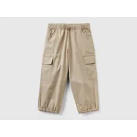 benetton, pantalon cargo en coton stretch, taille 18-24, beige, enfants