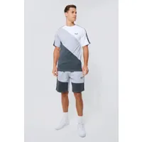 tall - ensemble t-shirt et short à bandes latérales homme - gris - s, gris