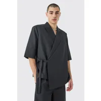 short sleeve tie side overized blazer homme - noir - 34, noir