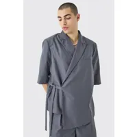 short sleeve tie side overized blazer homme - gris - 34, gris