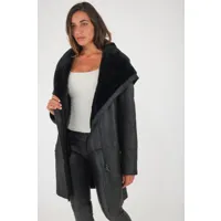 piemonte/90 noir noir 38/m - manteau, 3/4 en peau lainée