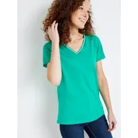 tee-shirt pur coton, manches broderie