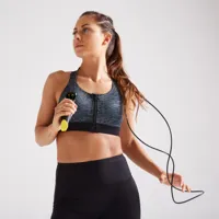 brassière zip fitness cardio training femme chinée grise 900 - domyos
