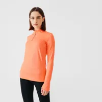 t-shirt manches longues chaud running femme - zip warm corail - kalenji