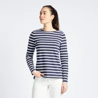 t-shirt manches longues - marinière de voile femme sailing 100 bleu blanc - tribord